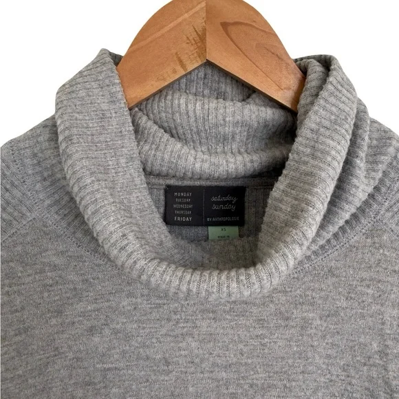 Anthropologie Saturday Sunday Gray Ribbed Turtle Cowl Neck Sweater Size XS - Picture 4 of 6